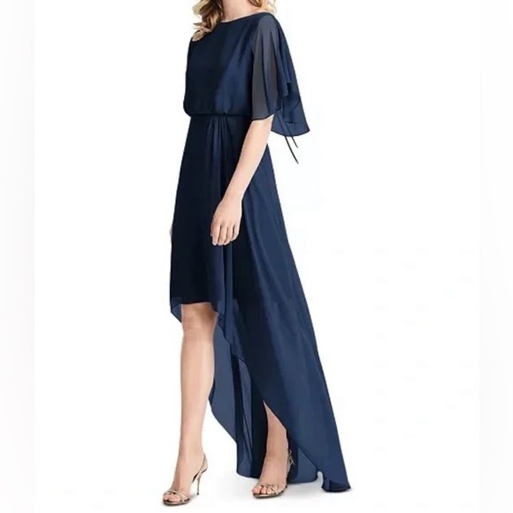 Jenny Packham Dresses & Skirts - Jenny Packham Lux Chiffon Flutter Sleeve Hi-Low Dress Navy Blue 4